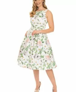 Hearts & Roses Nora Butterfly 50's Swing Dress White