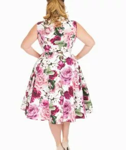 Hearts & Roses Alice Floral 50's Swing Dress Pink New In