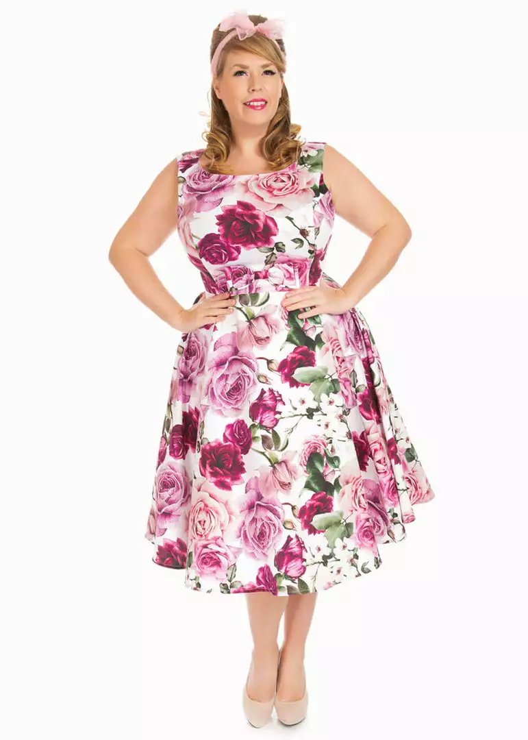 Hearts & Roses Alice Floral 50's Swing Dress Pink New In