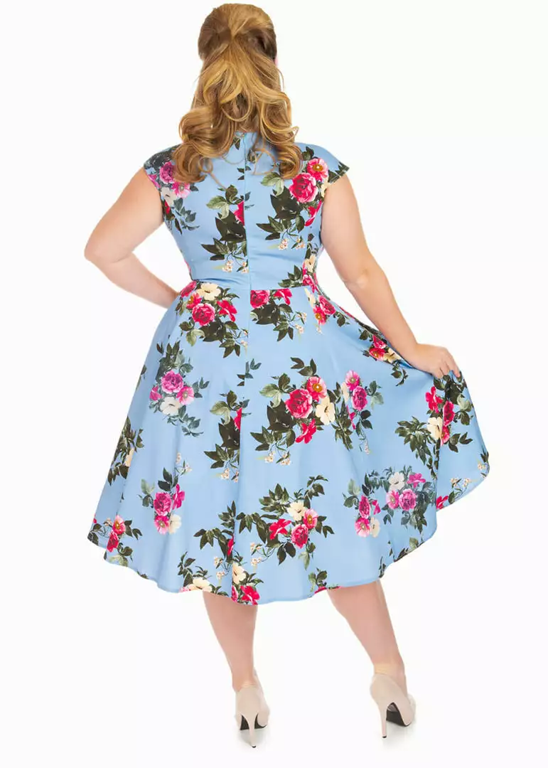 Hearts & Roses Jolene Floral 50's Swing Dress Blue 5 Hearts & Roses Jolene Floral 50's Swing Dress Blue