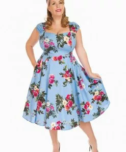 Hearts & Roses Jolene Floral 50's Swing Dress Blue