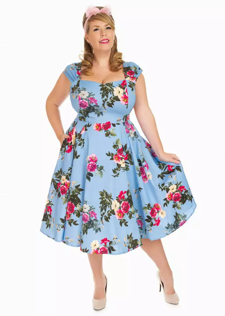 Hearts & Roses Jolene Floral 50's Swing Dress Blue 3 Hearts & Roses Jolene Floral 50's Swing Dress Blue