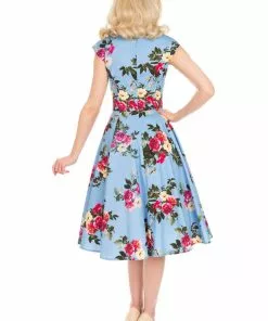 Hearts & Roses Jolene Floral 50's Swing Dress Blue 9 Hearts & Roses Jolene Floral 50's Swing Dress Blue