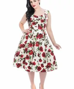 Hearts & Roses With Love 50's Swing Dress Ivory New In