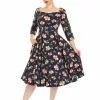 Hearts & Roses Sharon Floral 50's Swing Dress Purple 1 Hearts & Roses Sharon Floral 50's Swing Dress Purple