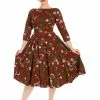 New In Hearts & Roses Francis Floral 50's Swing Dress Burgundy