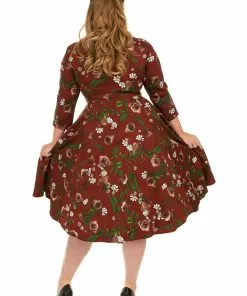 New In Hearts & Roses Francis Floral 50's Swing Dress Burgundy
