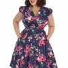 Hearts & Roses Midnight Garden 50's Swing Dress Navy