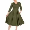 Hearts & Roses Angelina 50's Swing Dress Khaki Green New In 1 Hearts & Roses Angelina 50's Swing Dress Khaki Green New In