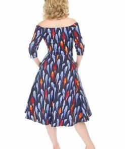 New In Hearts & Roses Ruby Goldfish 50's Swing Dress Blue