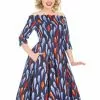 New In Hearts & Roses Ruby Goldfish 50's Swing Dress Blue