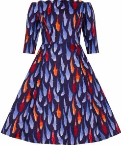 New In Hearts & Roses Ruby Goldfish 50's Swing Dress Blue