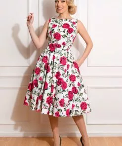 Hearts & Roses Hazel Floral 50's Swing Dress Ivory