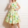Hearts & Roses Luisa Tropical 50's Swing Dress Yellow 1 Hearts & Roses Luisa Tropical 50's Swing Dress Yellow