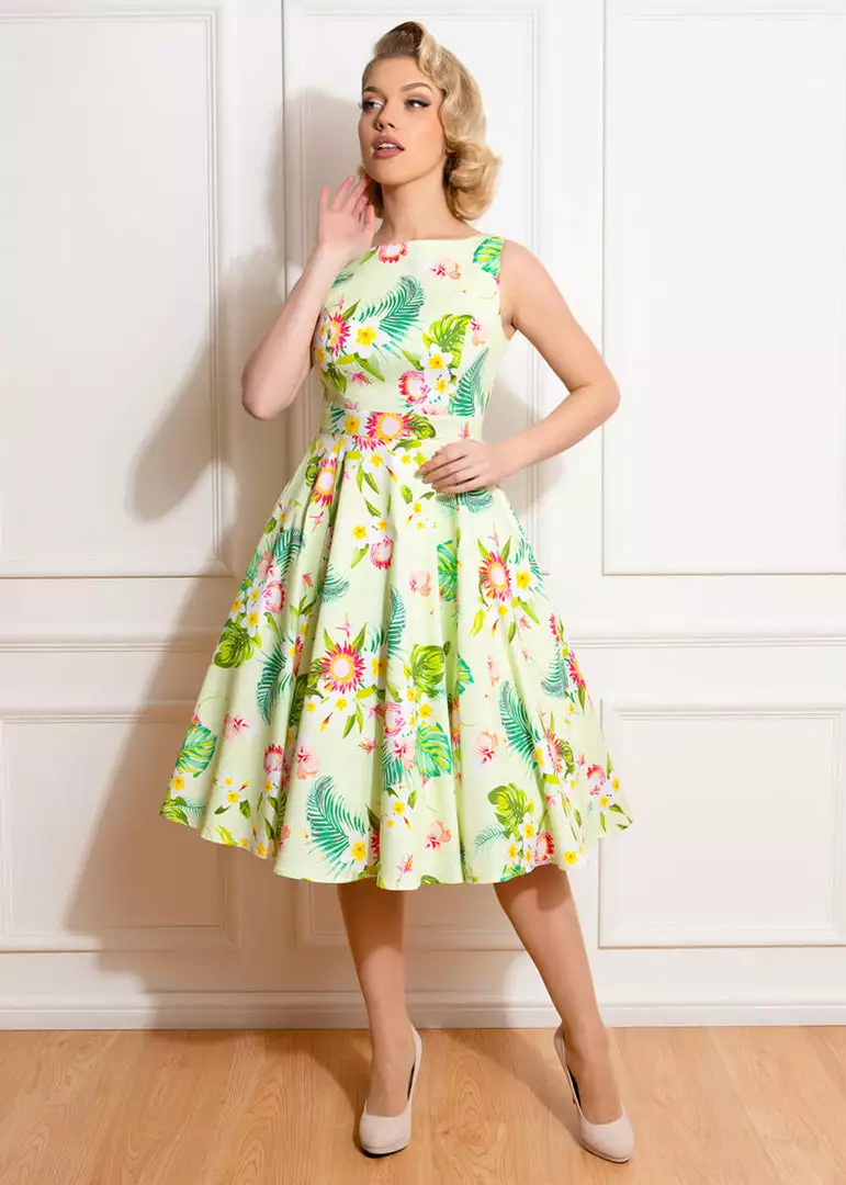 Hearts & Roses Luisa Tropical 50's Swing Dress Yellow 3 Hearts & Roses Luisa Tropical 50's Swing Dress Yellow