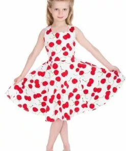 Hearts & Roses Kids Bombshell Cherry 50's Swing Dress White
