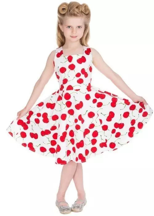 Hearts & Roses Kids Bombshell Cherry 50's Swing Dress White 3 Hearts & Roses Kids Bombshell Cherry 50's Swing Dress White