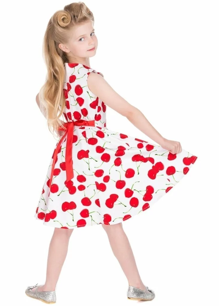 Hearts & Roses Kids Bombshell Cherry 50's Swing Dress White 4 Hearts & Roses Kids Bombshell Cherry 50's Swing Dress White