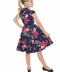 Hearts & Roses Kids Midnight Garden 50's Swing Dress Navy New In