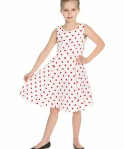 Hearts & Roses Kids Cindy Polkadot 50's Swing Dress White