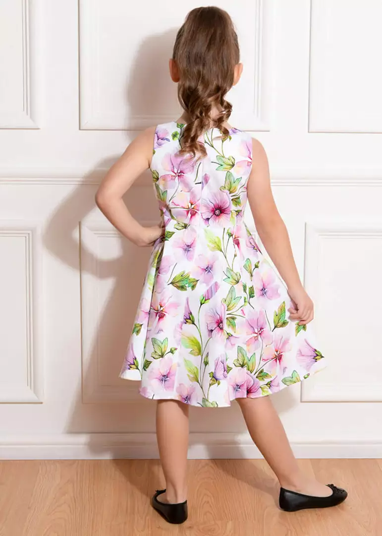 Hearts & Roses Kids Naomi Floral 50's Swing Jurk Dress White 4 Hearts & Roses Kids Naomi Floral 50's Swing Jurk Dress White