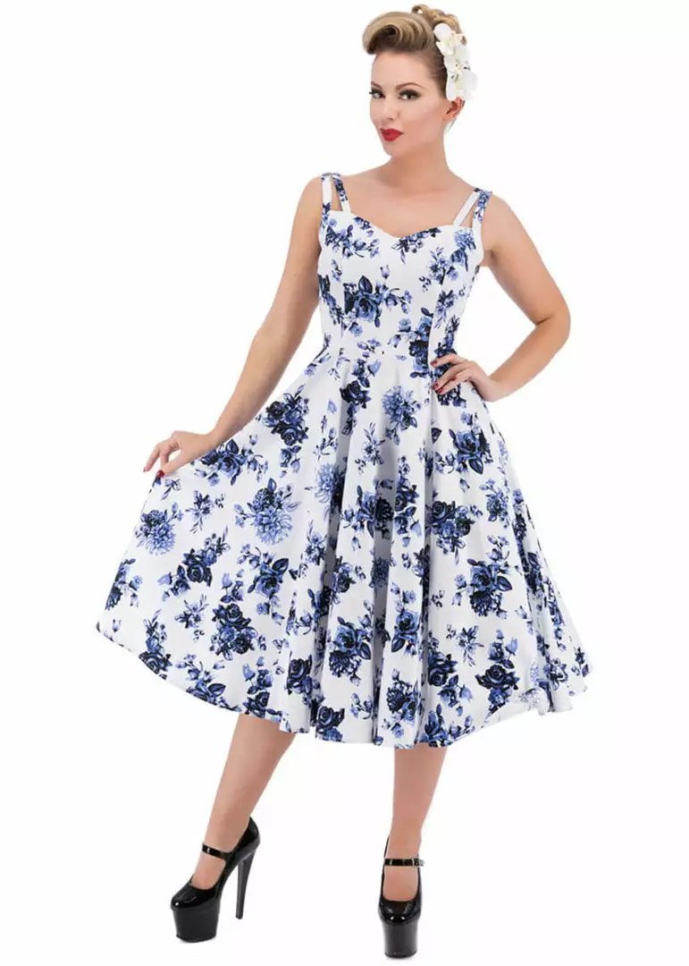 Hearts & Roses Rosanne 50's Swing Dress White Blue 5 Hearts & Roses Rosanne 50's Swing Dress White Blue