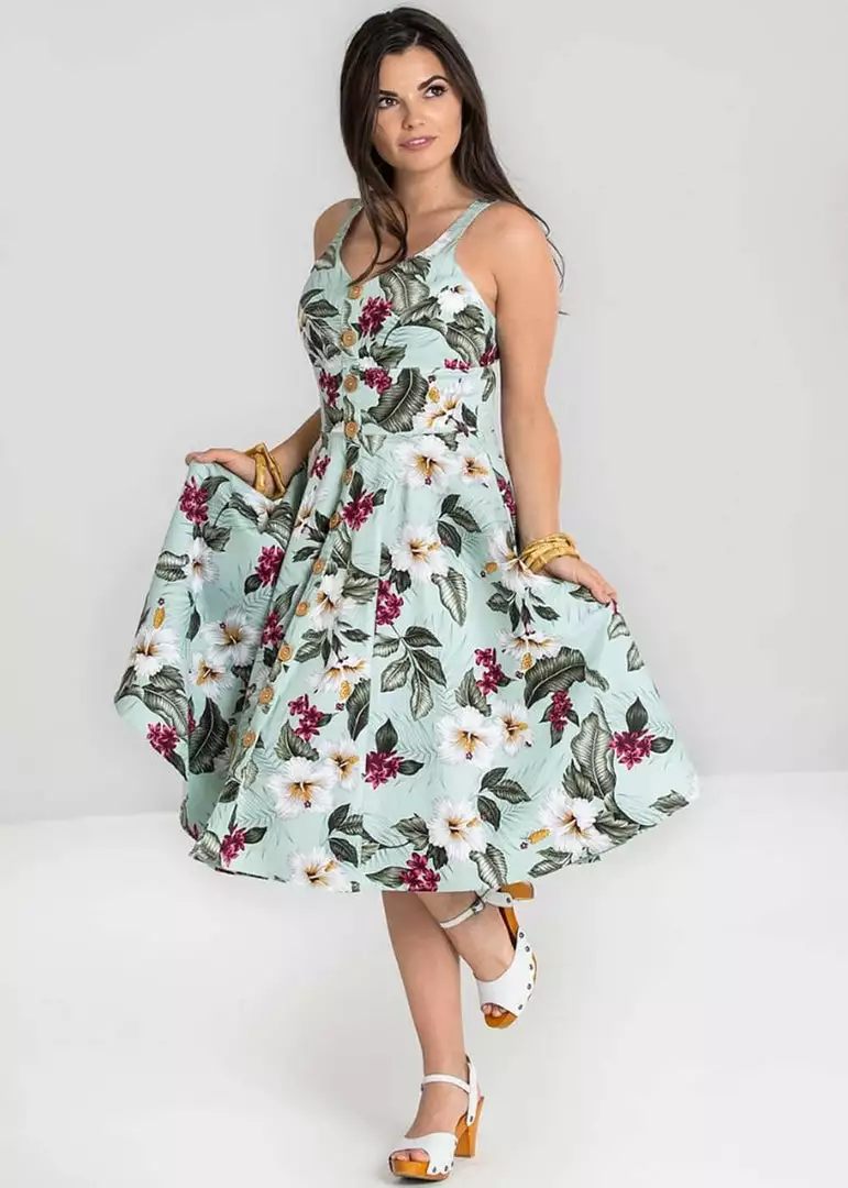 New In Hell Bunny Tahiti 50's Swing Dress Green 4 New In Hell Bunny Tahiti 50's Swing Dress Green