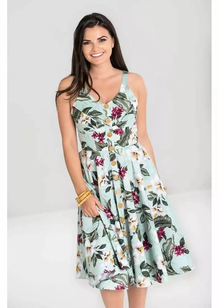 New In Hell Bunny Tahiti 50's Swing Dress Green 7 New In Hell Bunny Tahiti 50's Swing Dress Green
