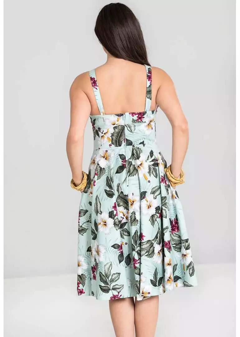 New In Hell Bunny Tahiti 50's Swing Dress Green 8 New In Hell Bunny Tahiti 50's Swing Dress Green