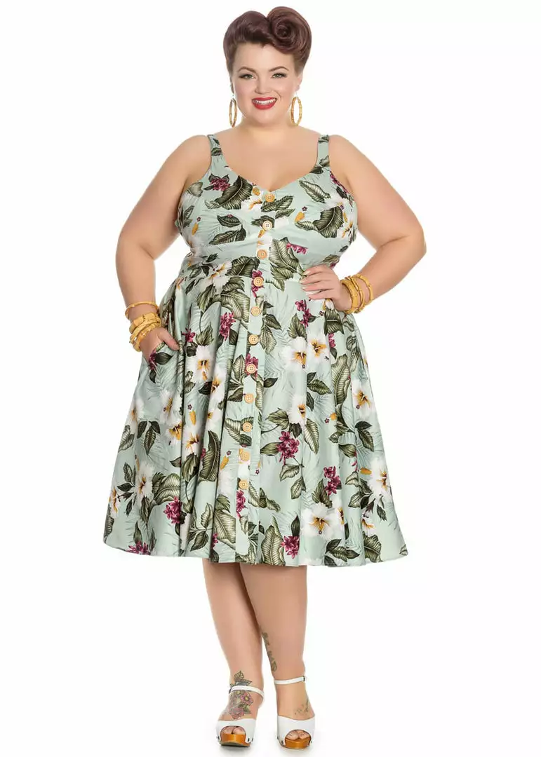 New In Hell Bunny Tahiti 50's Swing Dress Green 3 New In Hell Bunny Tahiti 50's Swing Dress Green