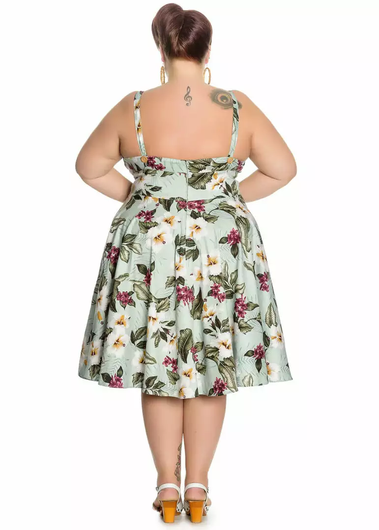 New In Hell Bunny Tahiti 50's Swing Dress Green 6 New In Hell Bunny Tahiti 50's Swing Dress Green