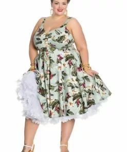 New In Hell Bunny Tahiti 50's Swing Dress Green 10 New In Hell Bunny Tahiti 50's Swing Dress Green