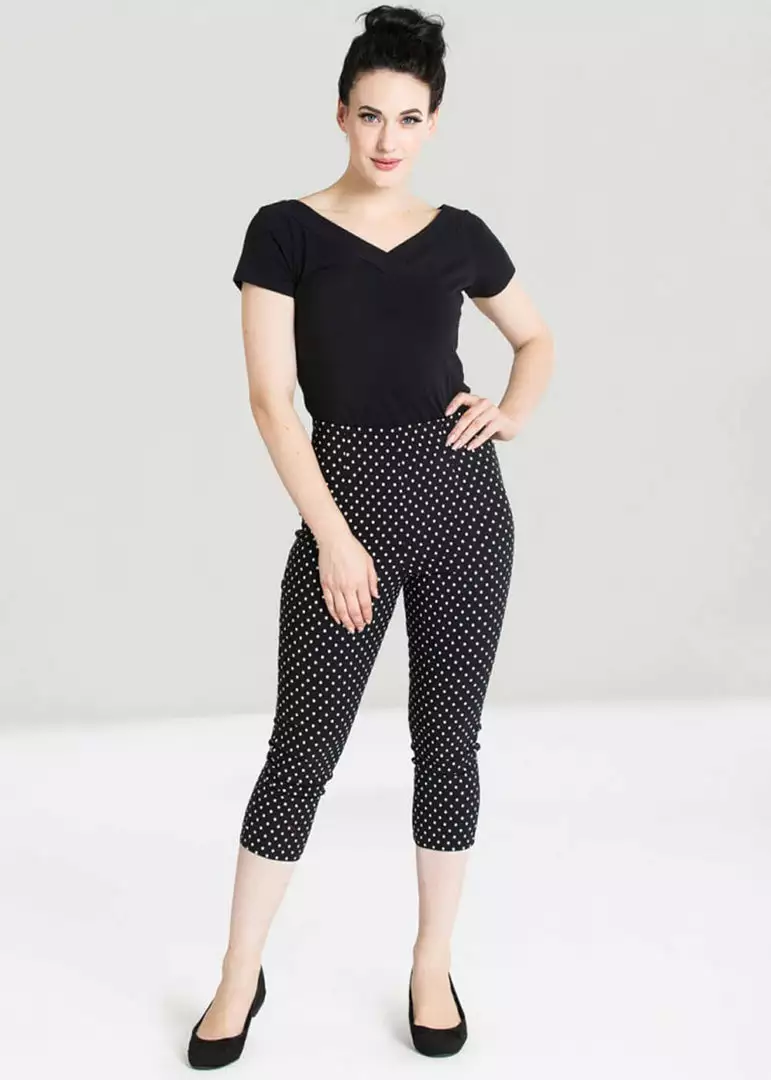New In Hell Bunny Kay Polkadot 50's Capri Trousers Black 4 New In Hell Bunny Kay Polkadot 50's Capri Trousers Black