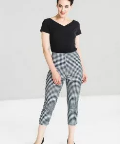 New In Hell Bunny Judy Gingham 60's Capri Trousers Black White