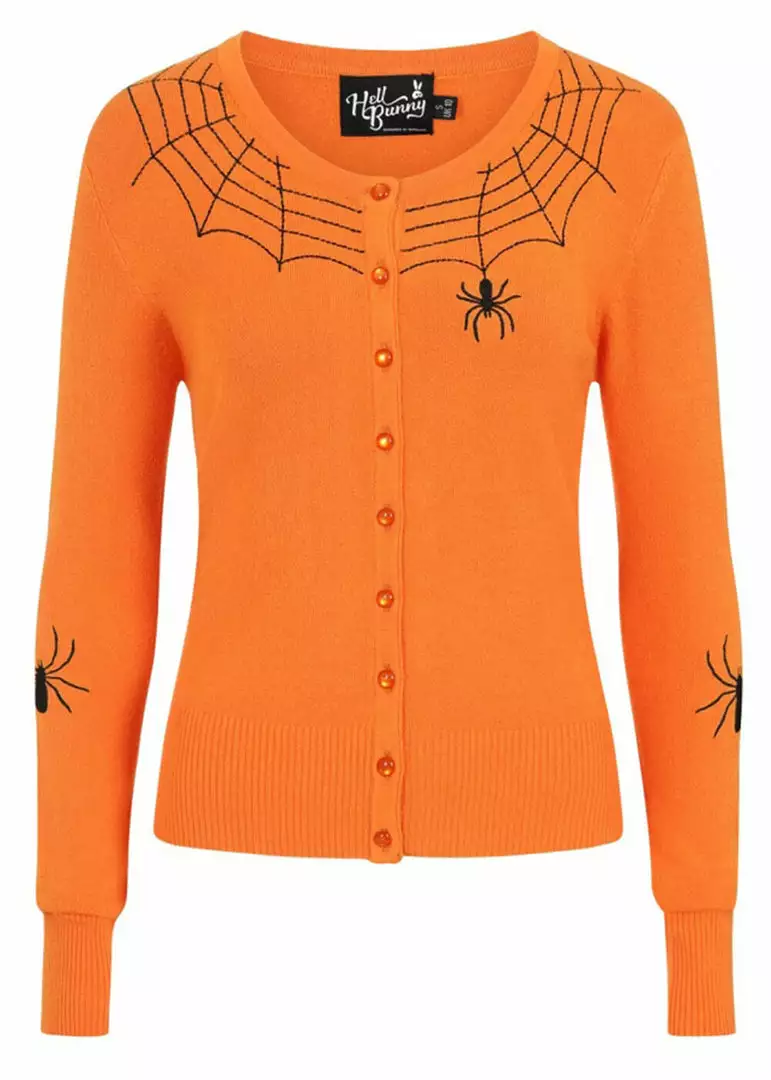 Hell Bunny Spider 50's Cardigan In Orange New In 3 Hell Bunny Spider 50's Cardigan In Orange New In