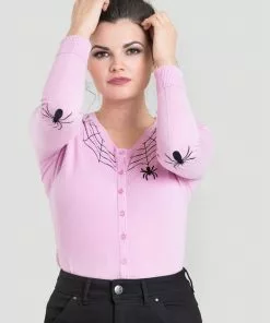 Hell Bunny Spider 50's Cardigan Pink New In