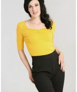 New In Hell Bunny Philippa 50's Top Mustard