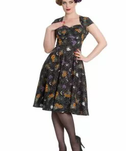 New In Hell Bunny Harlow Halloween 50's Swing Jurk Zwart