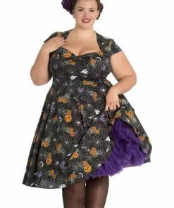 New In Hell Bunny Harlow Halloween 50's Swing Jurk Zwart
