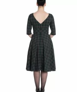 Hell Bunny Peebles Tartan 50's Swing Dress Green New In