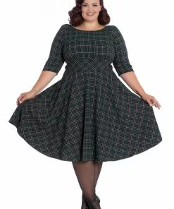 Hell Bunny Peebles Tartan 50's Swing Dress Green New In