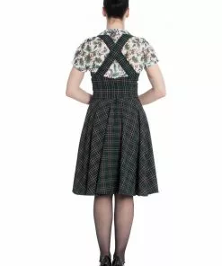 New In Hell Bunny Peebles Tartan Pinafore 40's Dress Green