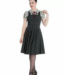 New In Hell Bunny Peebles Tartan Pinafore 40's Dress Green