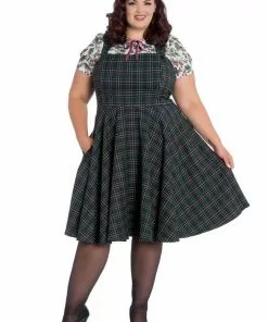New In Hell Bunny Peebles Tartan Pinafore 40's Dress Green