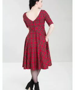 New In Hell Bunny Irvine Tartan 50's Swing Dress Red