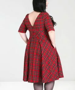 New In Hell Bunny Irvine Tartan 50's Swing Dress Red
