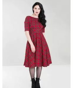 New In Hell Bunny Irvine Tartan 50's Swing Dress Red