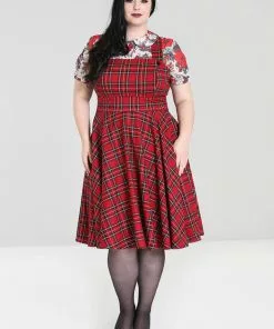 Hell Bunny Irvine Tartan 60's Pinafore Dress Red 14 Hell Bunny Irvine Tartan 60's Pinafore Dress Red
