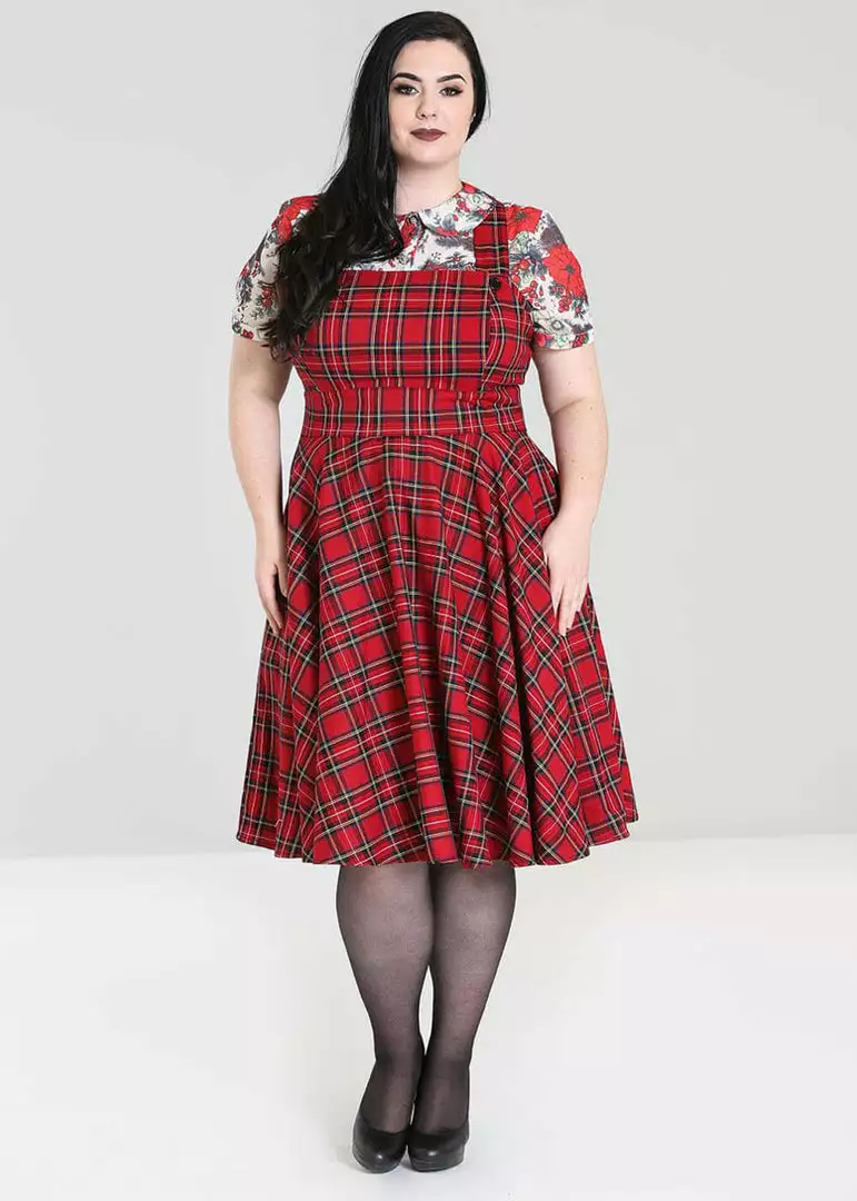 Hell Bunny Irvine Tartan 60's Pinafore Dress Red 8 Hell Bunny Irvine Tartan 60's Pinafore Dress Red