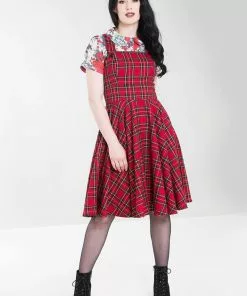 Hell Bunny Irvine Tartan 60's Pinafore Dress Red 12 Hell Bunny Irvine Tartan 60's Pinafore Dress Red